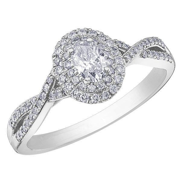 Oval Diamond Engagement Ring With Double Halo in14K White Gold Taylors Jewellers Alliston, ON