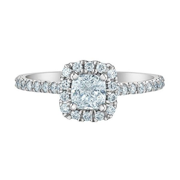 LAB GROWN DIAMOND ENGAGEMENT RING 14KT WHITE GOLD WITH CUSHION CENTER = 0.56CT VS1 - E Taylors Jewellers Alliston, ON