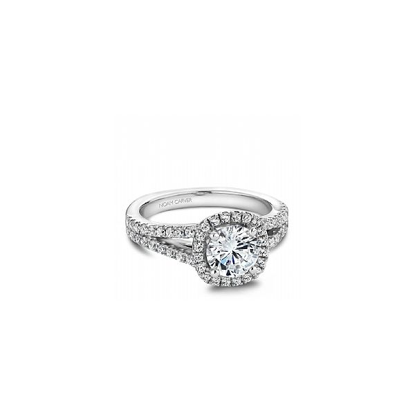 14KT WHITE GOLD NOAM CARVER  DIAMOND ENGAGEMENT RING WITH HALO AND SPLIT SHANK  CENTER STONE 0.33CT SI1-HI   0.416 TDW Taylors Jewellers Alliston, ON