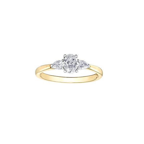 0.65CTW 3 Stone Oval & Pear Diamond Engagement Ring in 14K Yellow & White Gold Image 2 Taylors Jewellers Alliston, ON