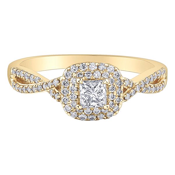 0.50CTW Princess Diamond Halo Engagement Ring in 10K Yellow Gold Image 2 Taylors Jewellers Alliston, ON