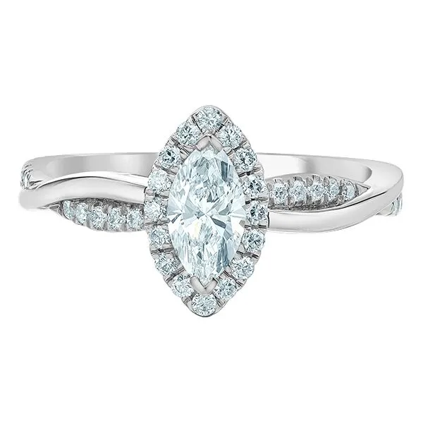 0.63CT Marquise LGD Halo Engagement Ring In 14K White Gold Taylors Jewellers Alliston, ON