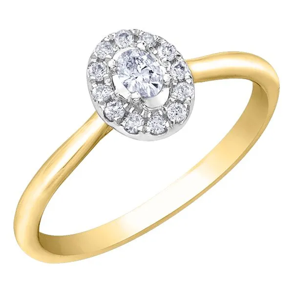 10kt Yellow & White Gold 0.20cttw Oval Diamond & Halo Engagment Ring Taylors Jewellers Alliston, ON