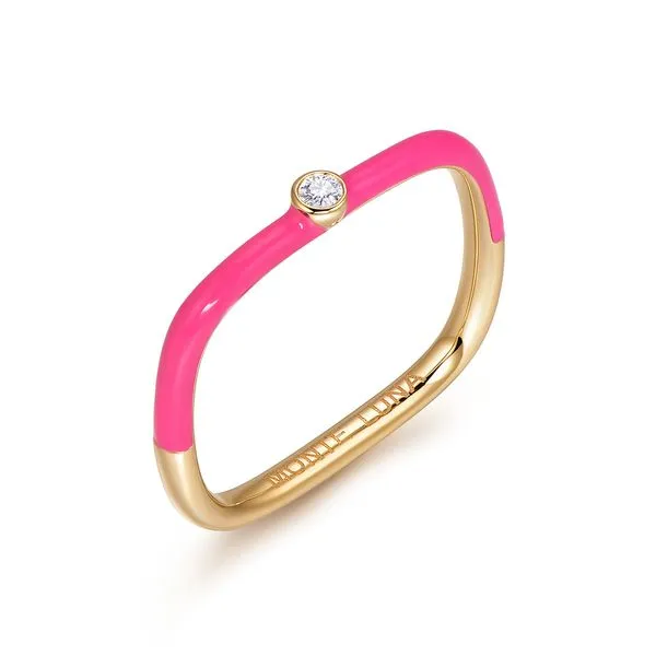 Monte Luna Carabiner Lab Grown Diamond Neon Pink Enamel Ring - In 925 Silver Gold Plating Taylors Jewellers Alliston, ON