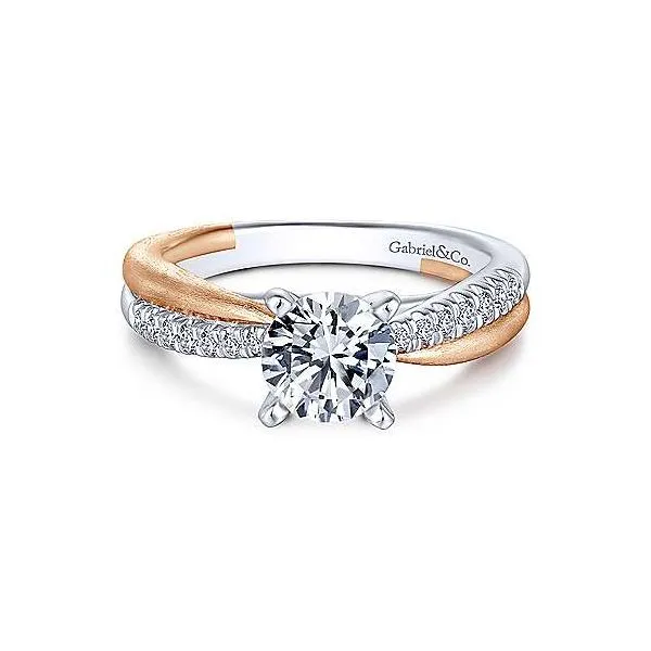 14K White-Rose Gold Round Diamond Criss Cross Semi- mount Engagement Ring (CENTER STONE REQUIRED) SIZING NOT INCLUDED FINAL SALE Taylors Jewellers Alliston, ON