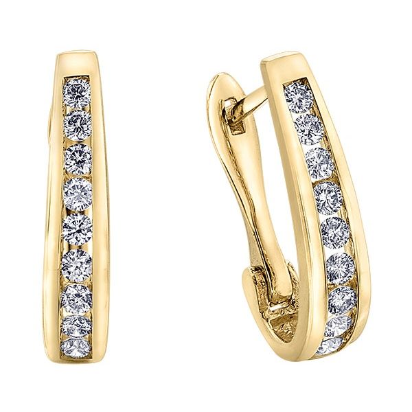 0.15CTW Round Diamond Channel Set Hoop Earrings in 10KT Yellow Gold | Lever Backs Taylors Jewellers Alliston, ON