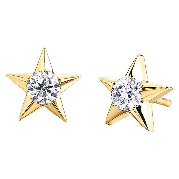 MAPLE LEAF DIAMONDS  10KT YELLOW GOLD STAR EARRINGS   0.12 TDW SI1 H Taylors Jewellers Alliston, ON