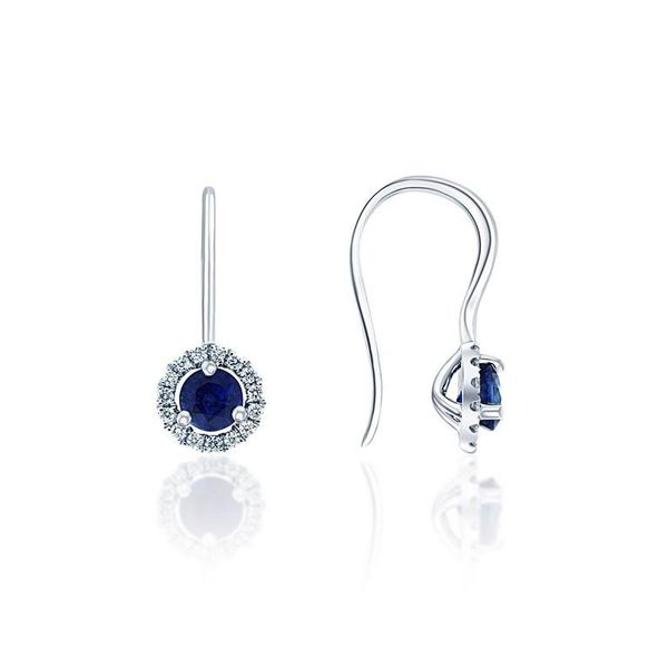 4MM SAPPHIRE EARRINGS  WITH 0.15CT T.W DIAMOND HALO 18KT WHITE GOLD Taylors Jewellers Alliston, ON