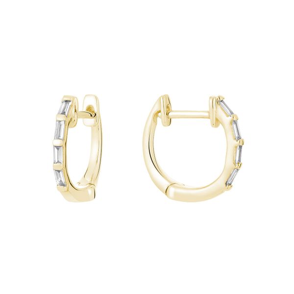 14KT Yellow Gold Diamond Baguette Huggie Earrings Taylors Jewellers Alliston, ON