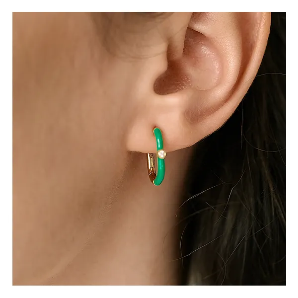 Monte Luna Carabiner Lab Grown Diamond Green Enamel Earrings - 925 Silver W/Gold Plating Image 2 Taylors Jewellers Alliston, ON