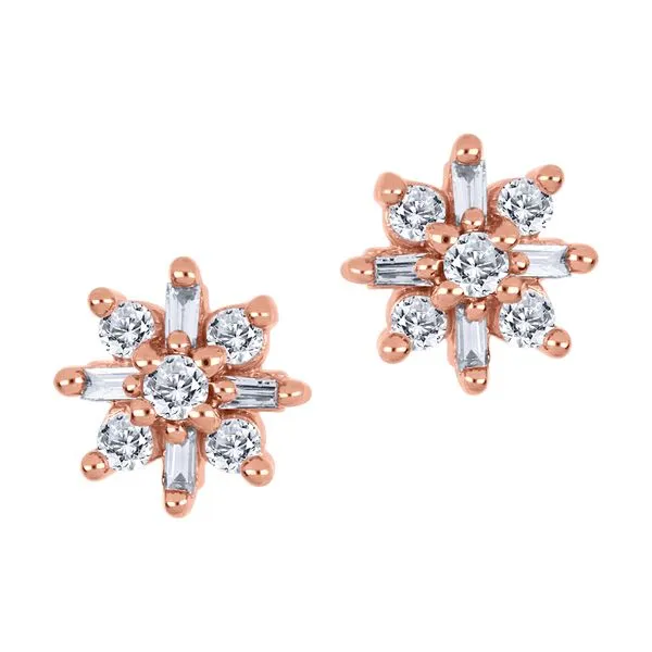 10K Rose Gold Baguette and Round Diamond Cluster Earrings 0.14CTW Taylors Jewellers Alliston, ON