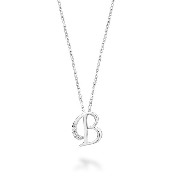 DIAMOND INITIAL PENDANT   LETTER B WITH ADJUSTABLE CHAIN FROM 16
