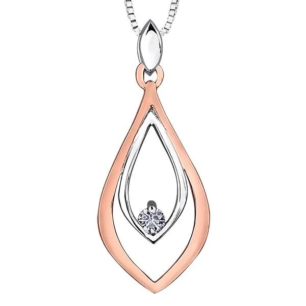 14K White & Rose Gold Maple Leaf Diamond Drop Pendant Taylors Jewellers Alliston, ON