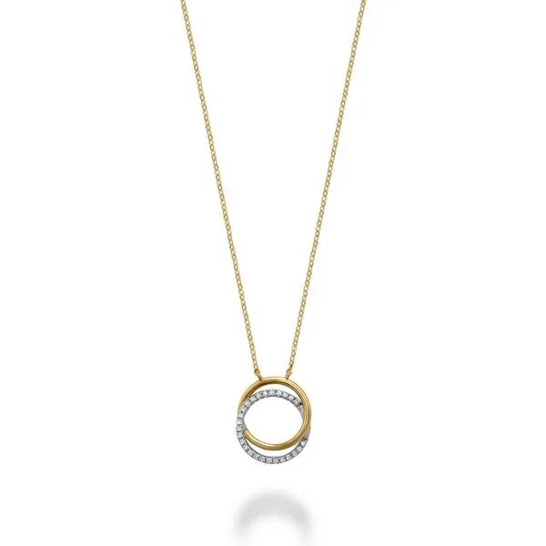 14KT YELLOW GOLD DOUBLE CIRCLE DIAMOND NECKLACE 26DIA=0.08CTW 18