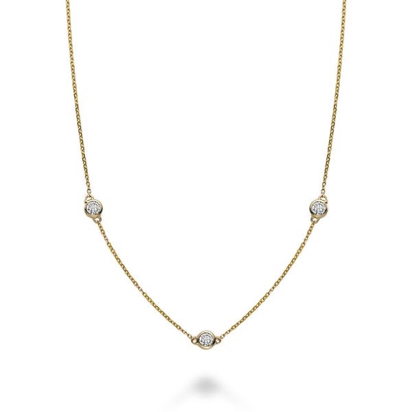 14KT YELLOW GOLD BEZEL SET SATIONED DIAMOND NECKLACE 3D=0.22CTW ADJUSTABLE TO 18