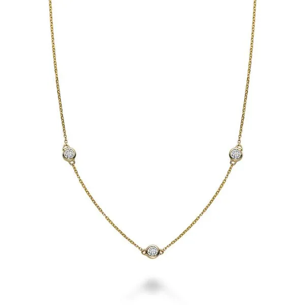14KT YELLOW GOLD BEZEL SET SATIONED DIAMOND NECKLACE 3D=0.22CTW ADJUSTABLE TO 18