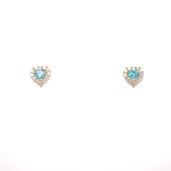 14KT YELLOW GOLD HEART WITH BLUE CZ BABY EARRINGS Taylors Jewellers Alliston, ON