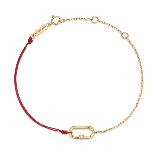 Monte Luna Carabiner Red Cord & Chain Lab Grown Diamond Chain Bracelet - In 925 Silver With Gold Plating. Taylors Jewellers Alliston, ON