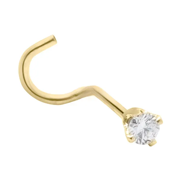 14K Yellow Gold Curved Nose Pin Claw Set Diamond Taylors Jewellers Alliston, ON