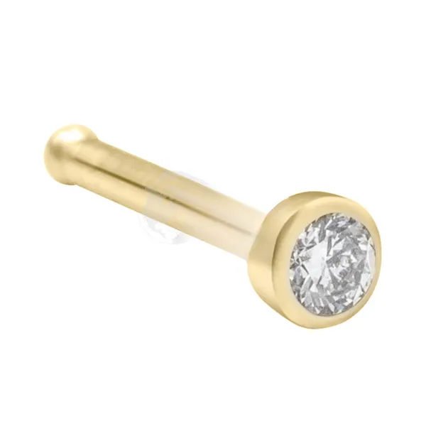 14K Yellow Gold Straight Bezel Diamond Nose Pin Taylors Jewellers Alliston, ON