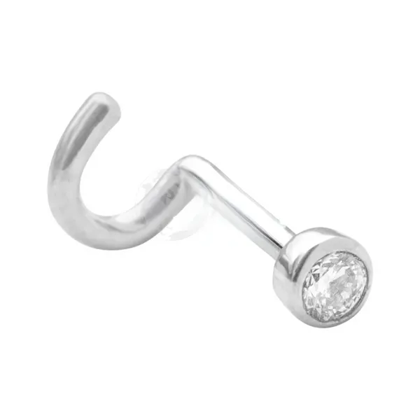 14K White Gold Curved Nose Pin With Bezel Diamond Taylors Jewellers Alliston, ON