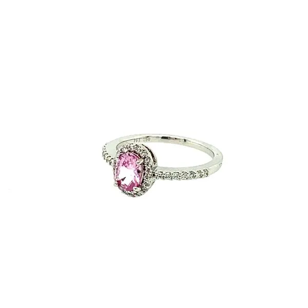 PINK SAPPHIRE WITH DIAMOND HALO 18KT WHITE GOLD RING SIZE 6.5 Image 2 Taylors Jewellers Alliston, ON