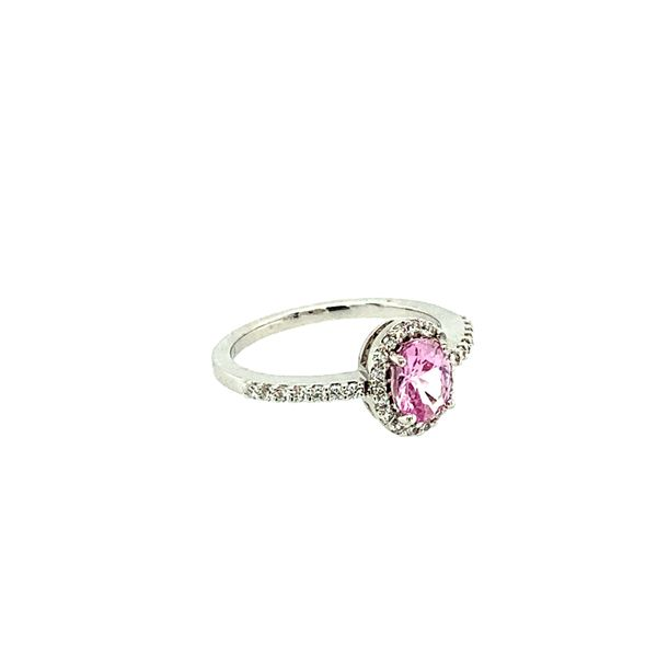 PINK SAPPHIRE WITH DIAMOND HALO 18KT WHITE GOLD RING SIZE 6.5 Image 3 Taylors Jewellers Alliston, ON