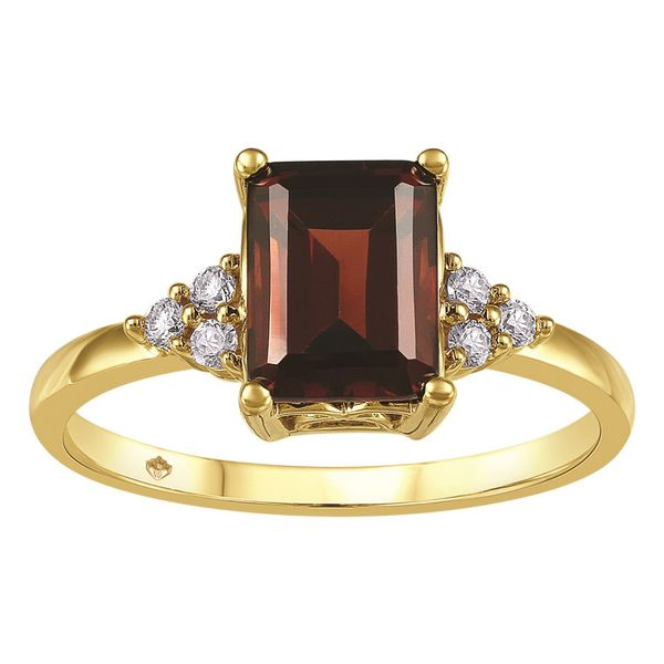 LADY'S  POLISHED 10 KARAT YELLOW GOLD  EMERALD GARNET CUT  RING SIZE 6.25 WITH ONE 8.00 X 6.00 MM EMERALD GARNET AND 6=0.02 TW R Taylors Jewellers Alliston, ON