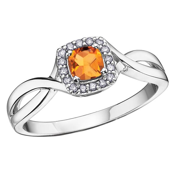 4MM ROUND CITRINE 10KT WHITE GOLD RING WITH DIAMONDS SIZE 6.5 Taylors Jewellers Alliston, ON