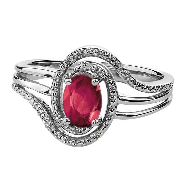 7x5MM Ruby Oval & Diamond Ring in Sterling Silver Taylors Jewellers Alliston, ON