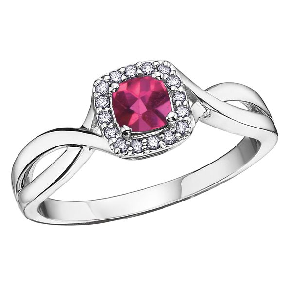 4MM RUBY 10KT WHITE GOLD RING WITH DIAMONDS 0.07TDW Taylors Jewellers Alliston, ON