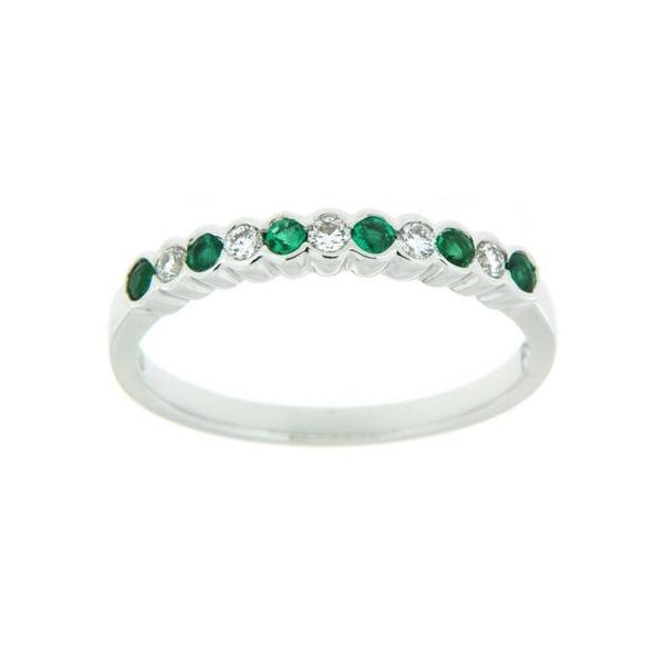 14KT WHITE GOLD BAND  WITH EMERALD 0.12CT AND  DIAMONDS 0.13CTW Taylors Jewellers Alliston, ON