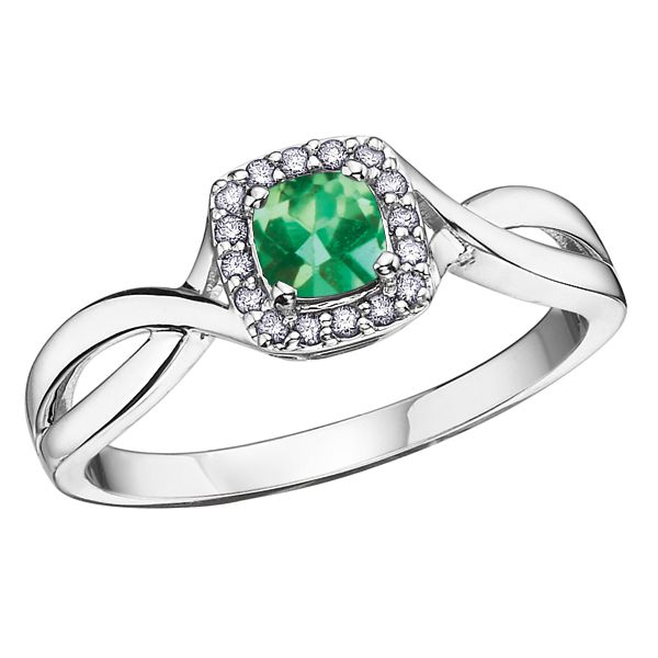 4MM Emerald & Diamond 10KT White Gold Ring Taylors Jewellers Alliston, ON