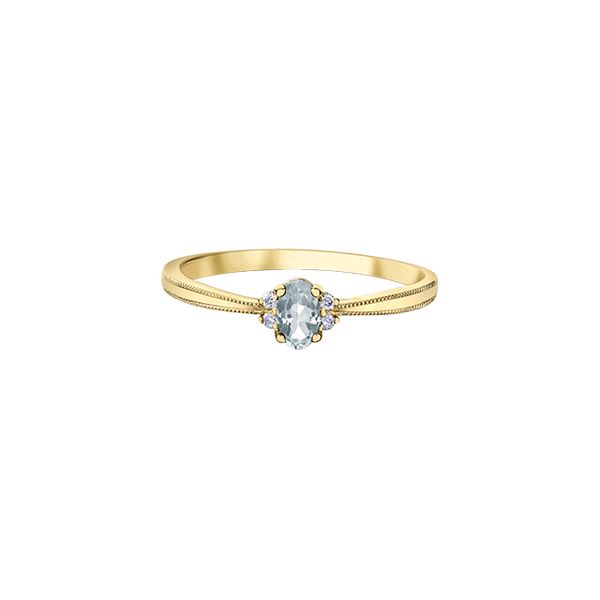10KY YELLOW GOLD BIRTHSTONE RING WITH WHITE TOPAZ  5X3 MM WITH 4 DIA=0.03CT  SIZE 6.5 Taylors Jewellers Alliston, ON