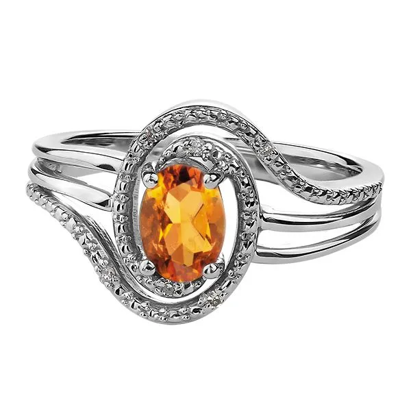 7x5MM Citrine Oval & Diamond Ring in Sterling Silver Taylors Jewellers Alliston, ON