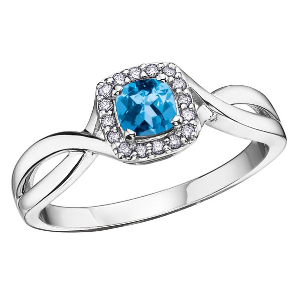4MM BLUE TOPAZ 10KT WHITE GOLD RING WITH DIAMONDS 0.07TDW Taylors Jewellers Alliston, ON