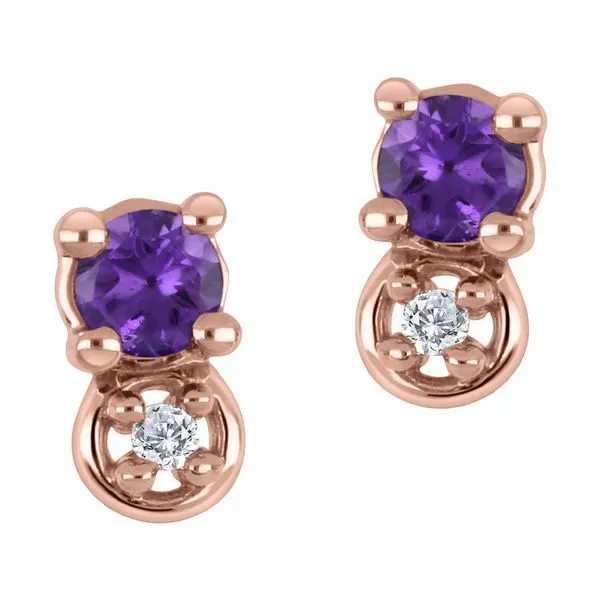 10KT Rose Gold Amethyst and Diamond Stud Earrings .01ct Taylors Jewellers Alliston, ON