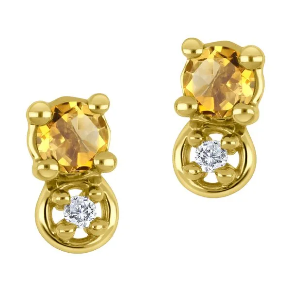 10K Yellow Gold Citrine and Diamond Stud Earrings .01ct Taylors Jewellers Alliston, ON