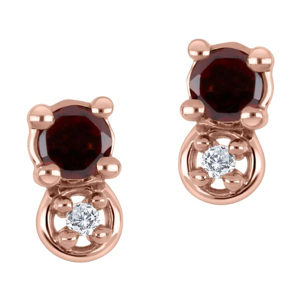 10K Rose Gold Garnet and Diamond Stud Earrings 0.01ct Taylors Jewellers Alliston, ON
