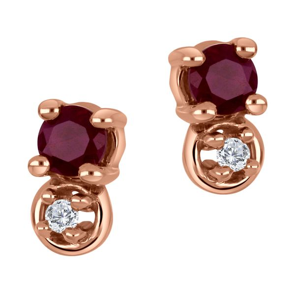 10K Rose Gold Ruby and Diamond  Stud Earrings .01ct Taylors Jewellers Alliston, ON