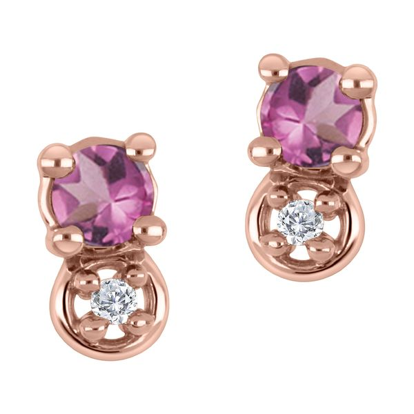 10K Rose Gold Rhodalite Garnet and Diamond  Stud Earrings .01ct Taylors Jewellers Alliston, ON