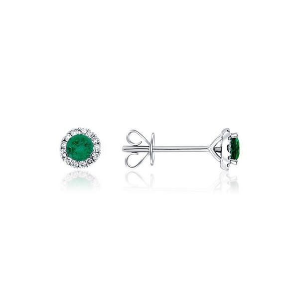 14KT WHITE GOLD EARRINGS WITH EMERALDS 0.32CTW AND DIAMOND HALO 0.13CTW Taylors Jewellers Alliston, ON
