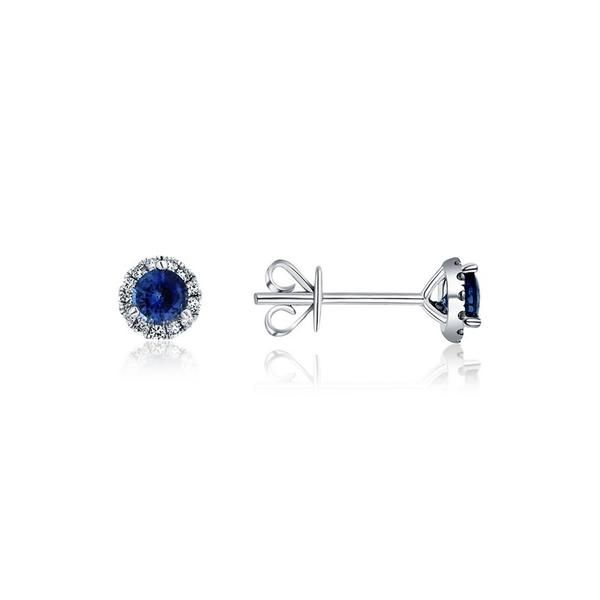 14KT WHITE GOLD EARRINGS WITH SAPPHIRE 0.42CTW AND DIAMOND HALO 0.13CTW Taylors Jewellers Alliston, ON