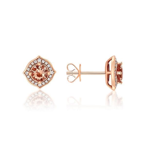 14 KT ROSE GOLD EARRINGS WITH MORGANITE 0.96 CTW AND DIAMOND HALO 0.15CTW Taylors Jewellers Alliston, ON