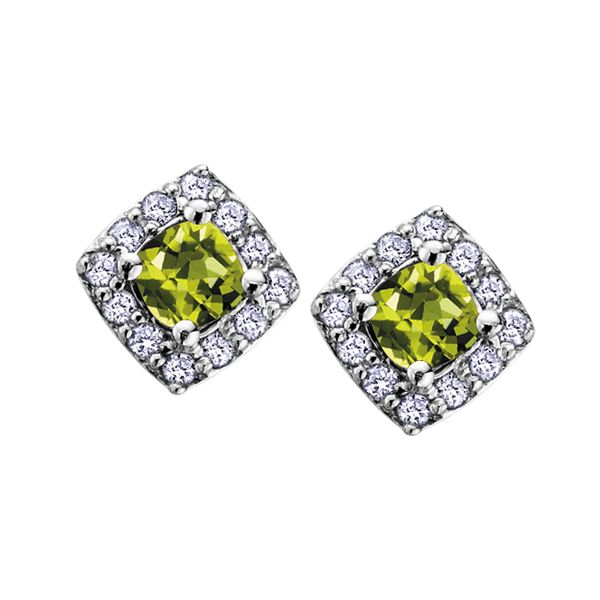 3MM Peridot Diamond Halo Stud Earrings in 10KT White Gold Taylors Jewellers Alliston, ON