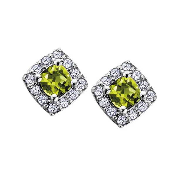 PERIDOT WITH DIAMOND HALO 10KT WHITE GOLD STUD EARRINGS Taylors Jewellers Alliston, ON