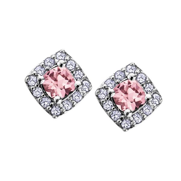 PINK TOURMALINE BIRTHSTONE COLLECTION WITH DIAMOND HALO 10KT WHITE GOLD STUD EARRINGS Taylors Jewellers Alliston, ON