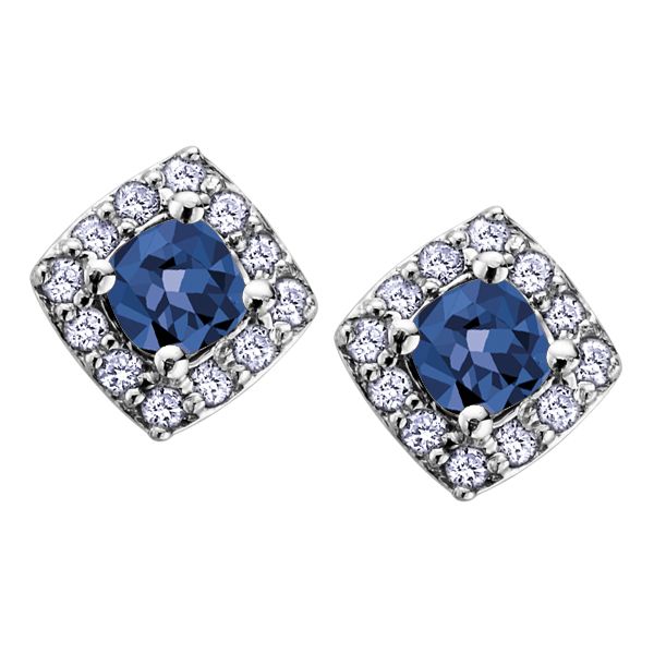 SAPPHIRE BIRTHSTONE COLLECTION WITH DIAMOND HALO 10KT WHITE GOLD STUD EARRINGS Taylors Jewellers Alliston, ON