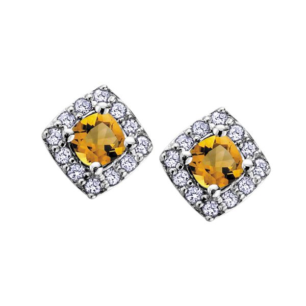 CITRINE BIRTHSTONE COLLECTION WITH DIAMOND HALO 10KT WHITE GOLD STUD EARRINGS Taylors Jewellers Alliston, ON