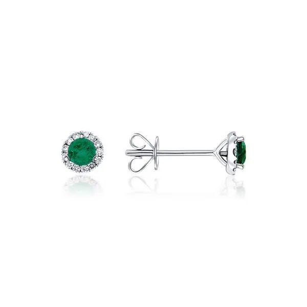 14KT WHITE GOLD EARRINGS WITH EMERALDS 0.32CTW AND DIAMOND HALO 0.13CTW Taylors Jewellers Alliston, ON